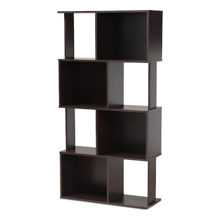 Baxton Studio Riva Dark Brown Finished Geometric Wood Bookshelf 159-9866